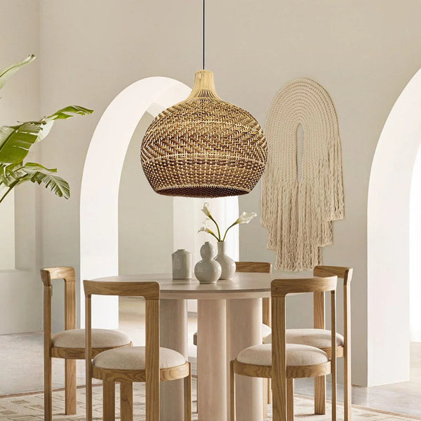 Handwoven Rustic Rattan Pendant Light Lampshade For Living Room