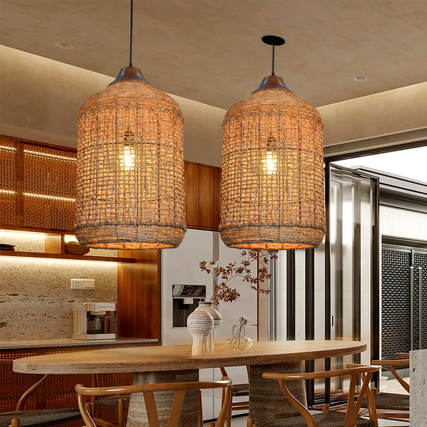 Oversize Wabi-sabi Kitchen Island Light Large Rattan Pendant Light Fixtures