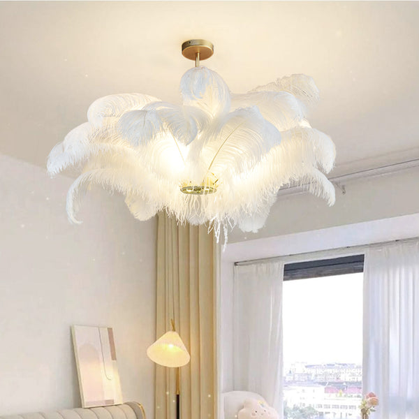 Cream Style Feather Chandelier Living Room Bedroom Girl's Room Ceiling Light