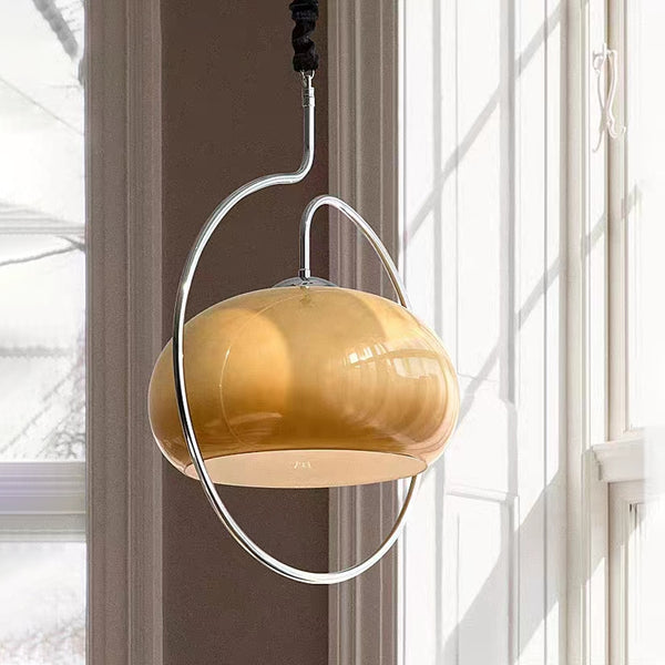 Yellow G-shape Glass Pendant Light Vintage Bauhaus Dining Room Chandelier