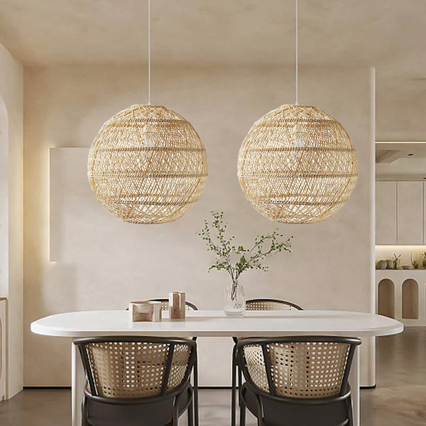 Wabi Sabi Round Rattan Pendant Lamp Kitchen Island Light Fixture