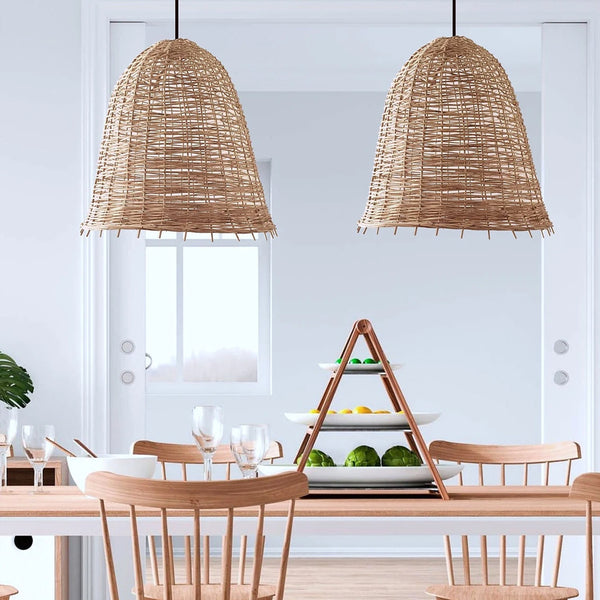 California Casual Bell Chandelier Coastal Chic Interior Rattan Pendant Light