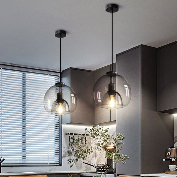 Black Spherical Glass Pendant Light