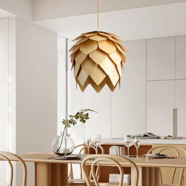 Wooden Pine Cone Pendant Light Chandelier Lampshade