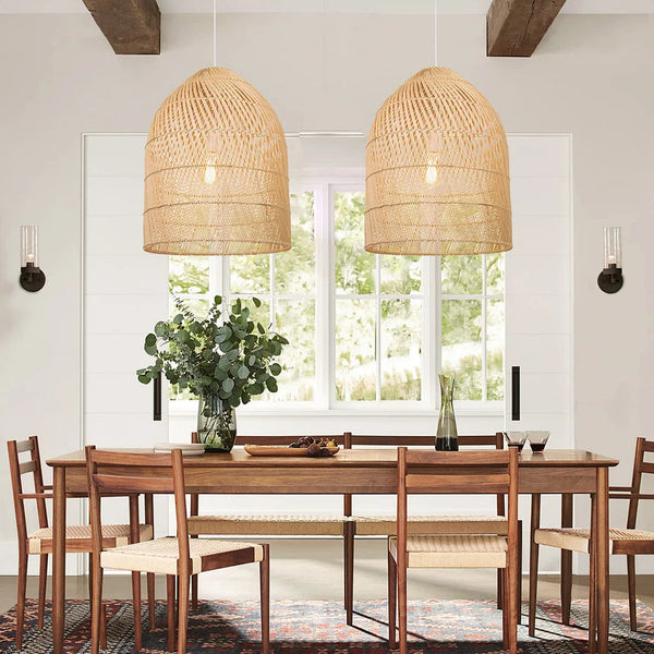 Natural Basket Rattan Pendant Lamp For Living Room