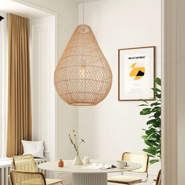 Handmade Rattan Tear Shape Lantern Pendant Lamp Chandelier