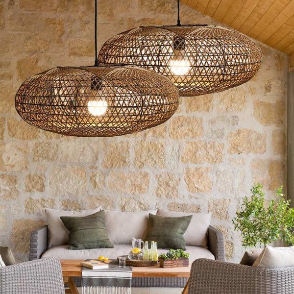 Lantern Style Handwoven Rattan Pendant Light