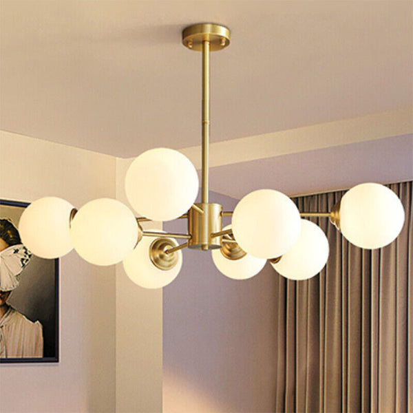 8-Light Gold Sputnik Chandelier Brass Ceiling Light For Living Room and Bedroom