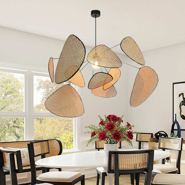 Retro Natural Color Rattan Chandelier Handmade Pendant Light