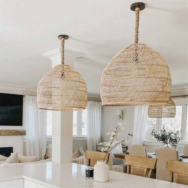 Boho Style Rattan Hanging Lampshade Living Room Pendant