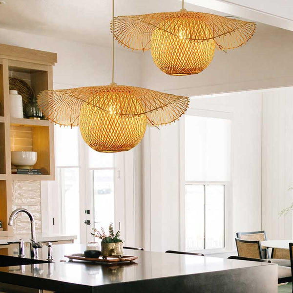 Rustic Straw Hat Style Bamboo Dining Room Pendant