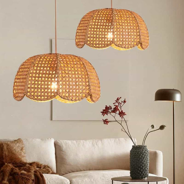 Handwoven Rattan Flower Shape Pendant Light