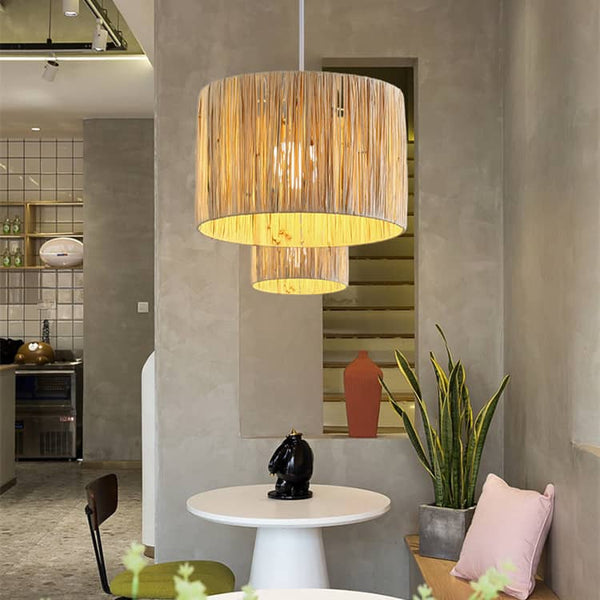 Modern Minimalist Raffia Dining Room Pendant Lamp