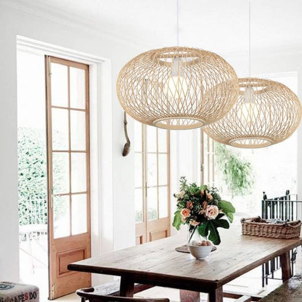 Natural Lantern Shape Bamboo Hanging Pendant Light