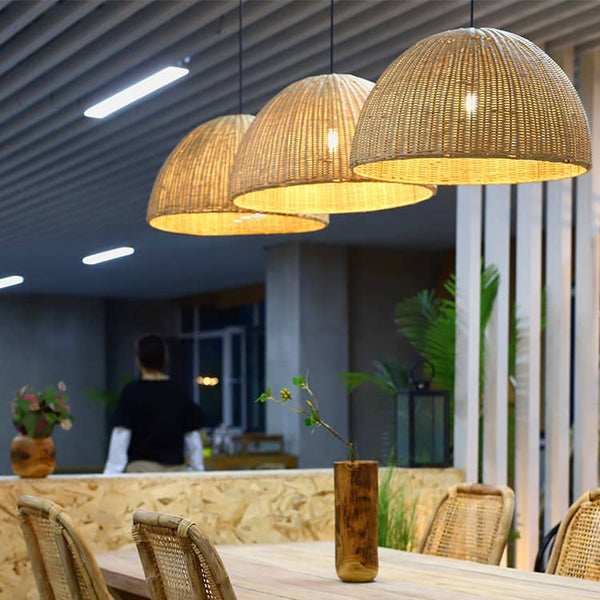 Pastoral Retro Rattan Handmade Dining Room Pendant