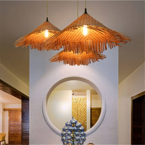 Pastoral Style Bamboo Woven Dining Room Pendant