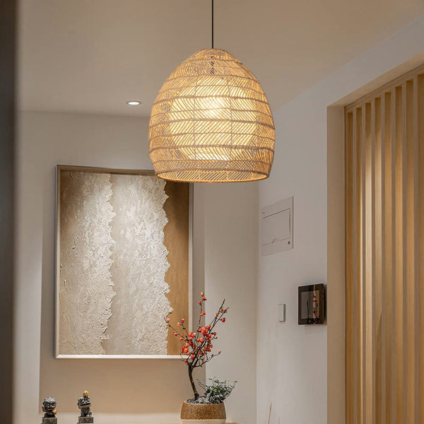 Boho Simple Basket Rattan Lampshade Ceiling Pendant Light