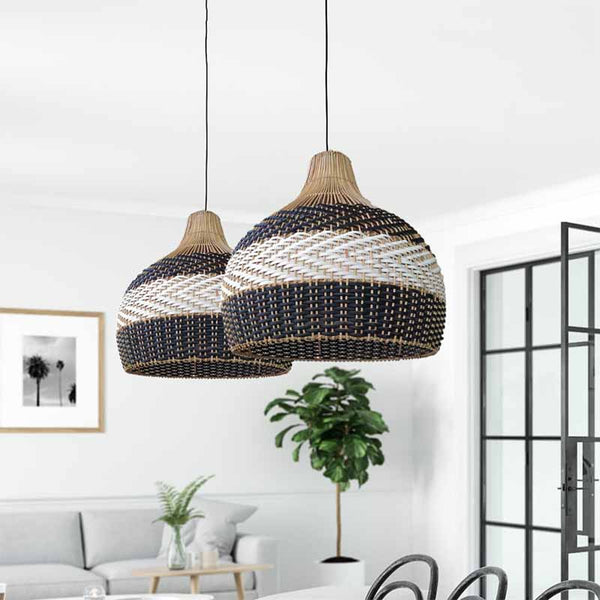 Handmade Black White Lampshade Rattan Pendant Light